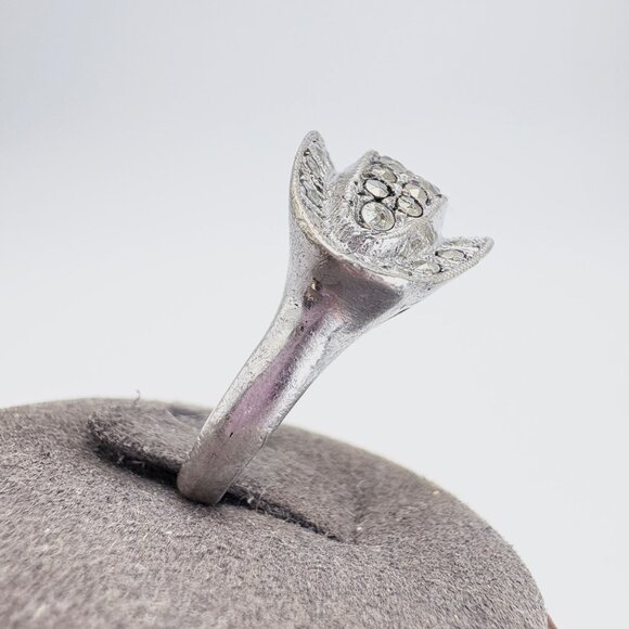 VTG Solid Sterling Silver 925 Marcasite Pavé Set Statement Ring Size 7.25 - Picture 3 of 7